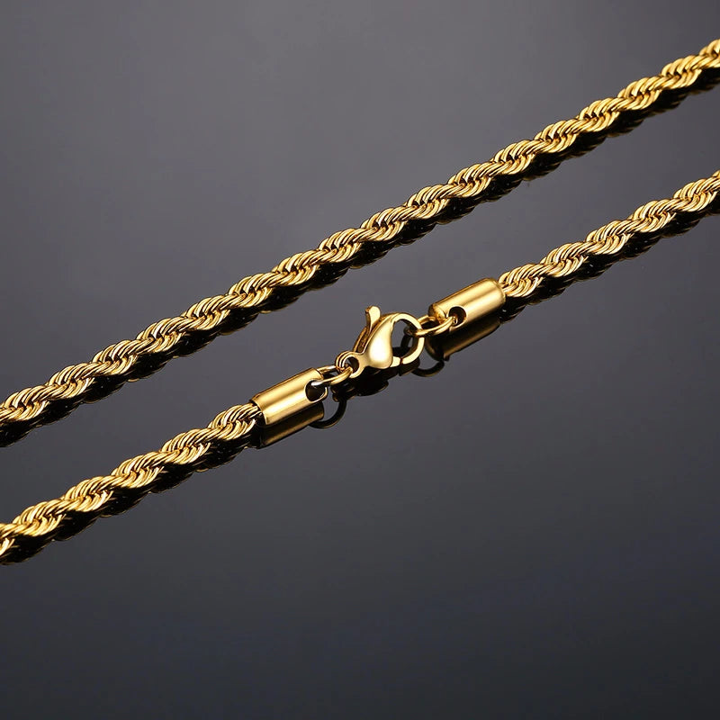 Men's Stainless Steel Rope Chain Necklace - Gold & Silver