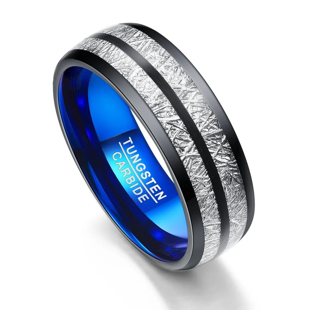 Blue Black Stainless Steel Rings for Men - Trendy Wedding Bands