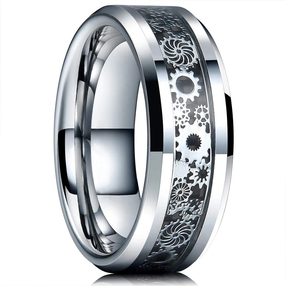 Men’s Tungsten Wedding Band - Stainless Steel, Carbon Fiber