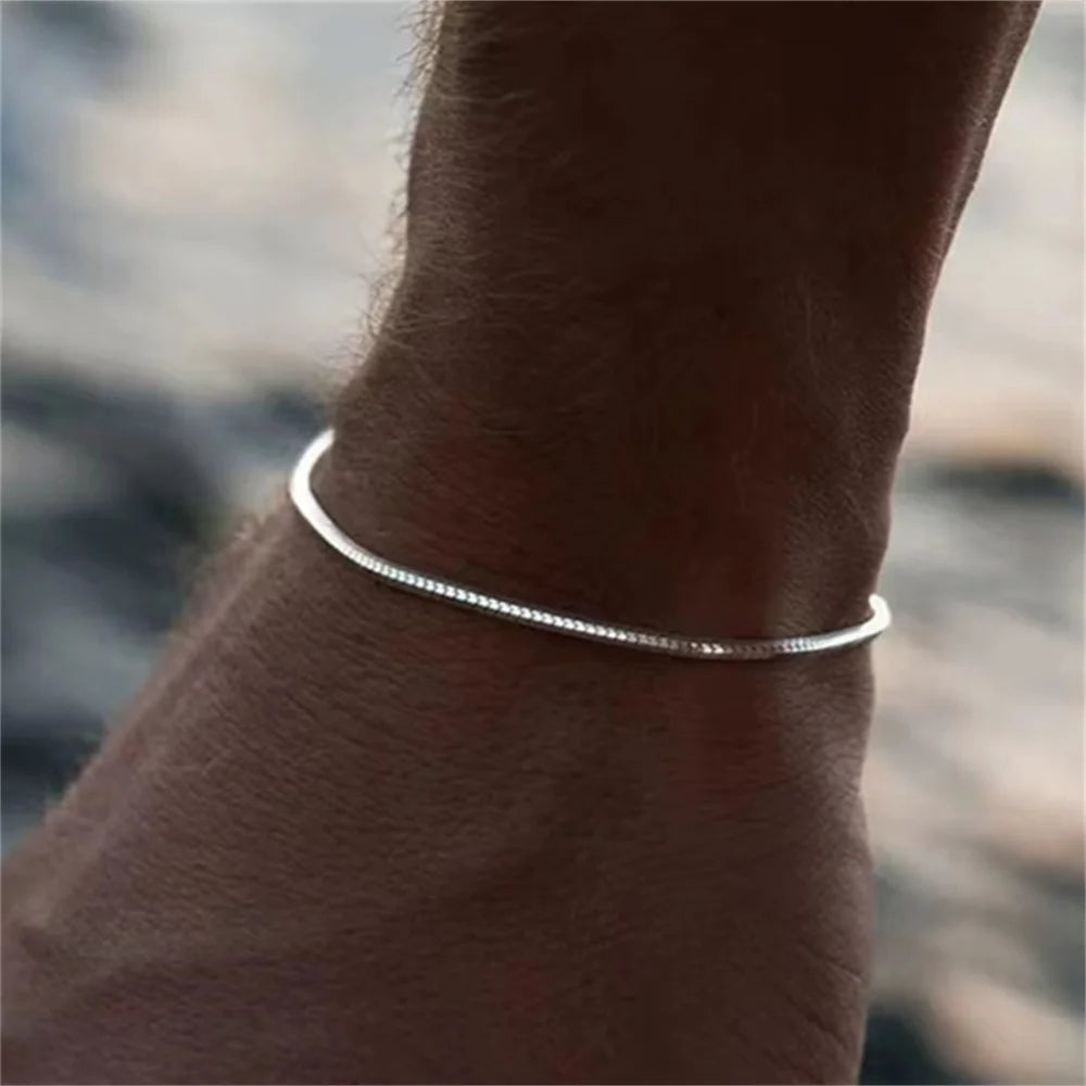 Simple Men's Stainless Steel Snake Bone Chain Bracelet - Minimalist