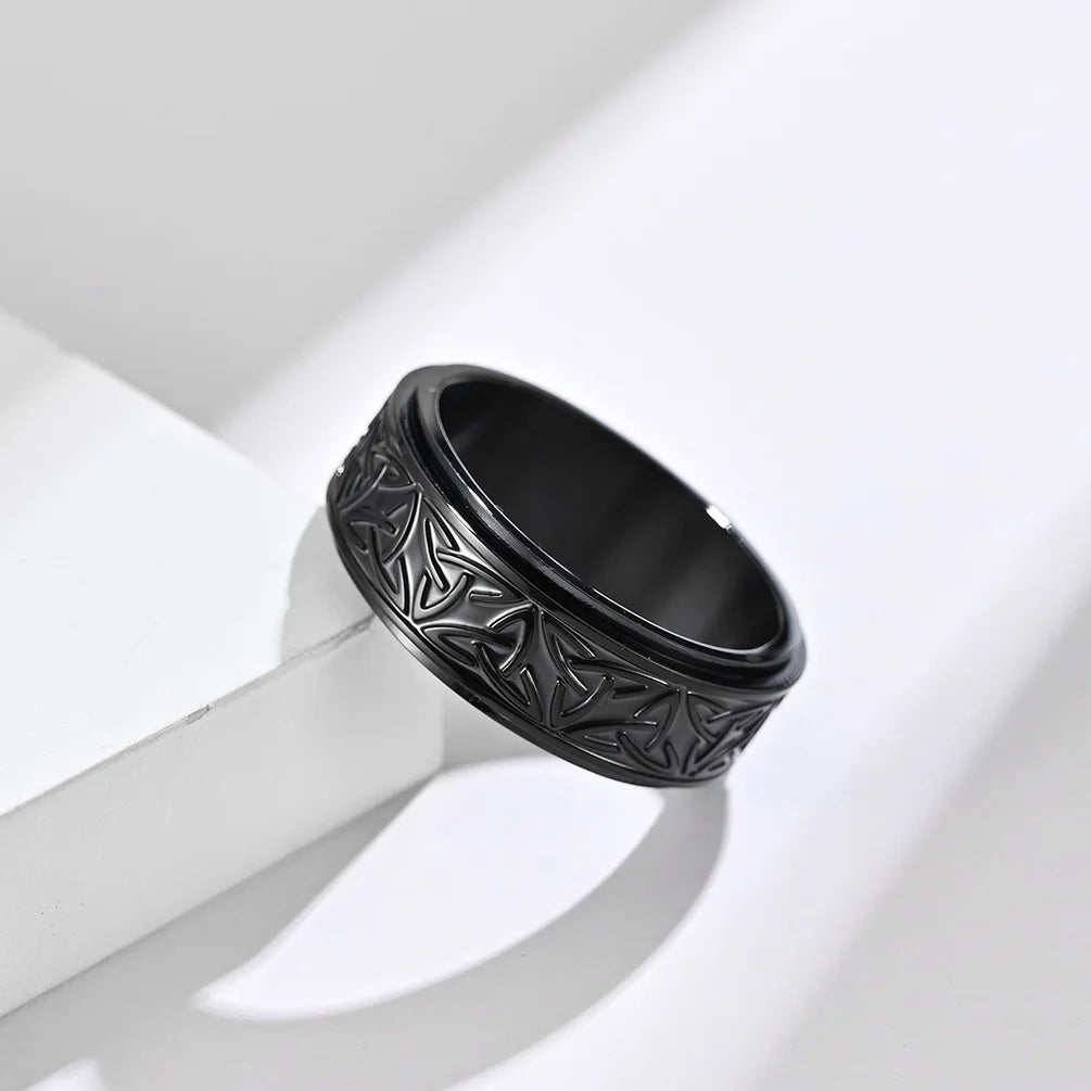 Viking Celtic Knot Rune Ring for Men - Stainless Steel Anti-Stress Fidget Spinner Ring