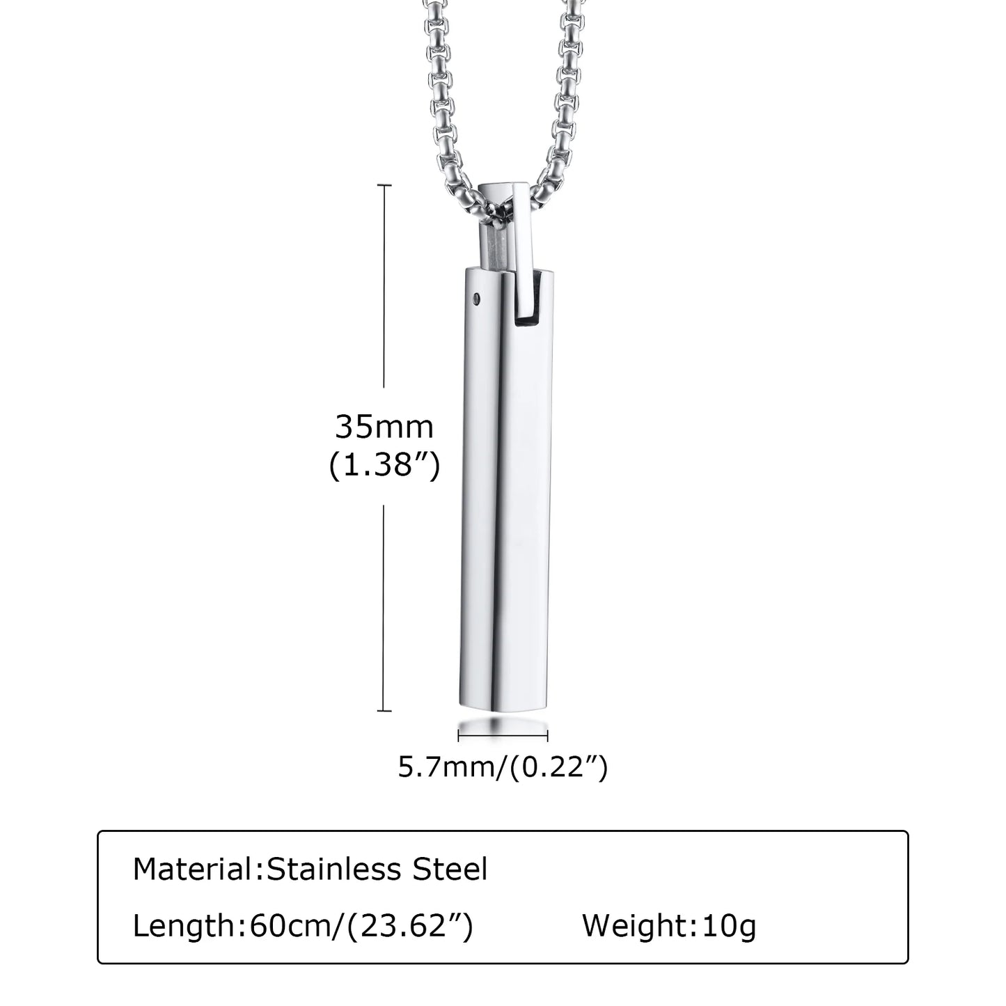 Waterproof Geometric Bar Necklace for Men - Stainless Steel, Minimalist Pendant, Box Chain