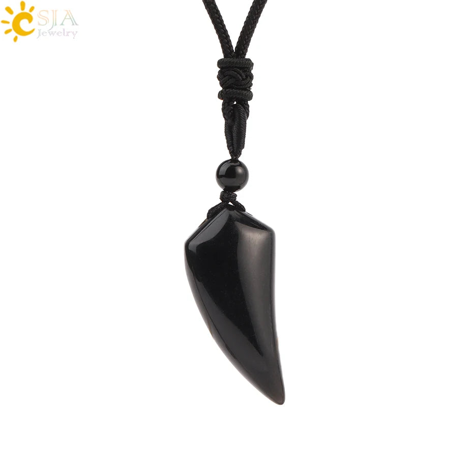 Natural Stone Wolf Tooth Pendant Necklace For Men