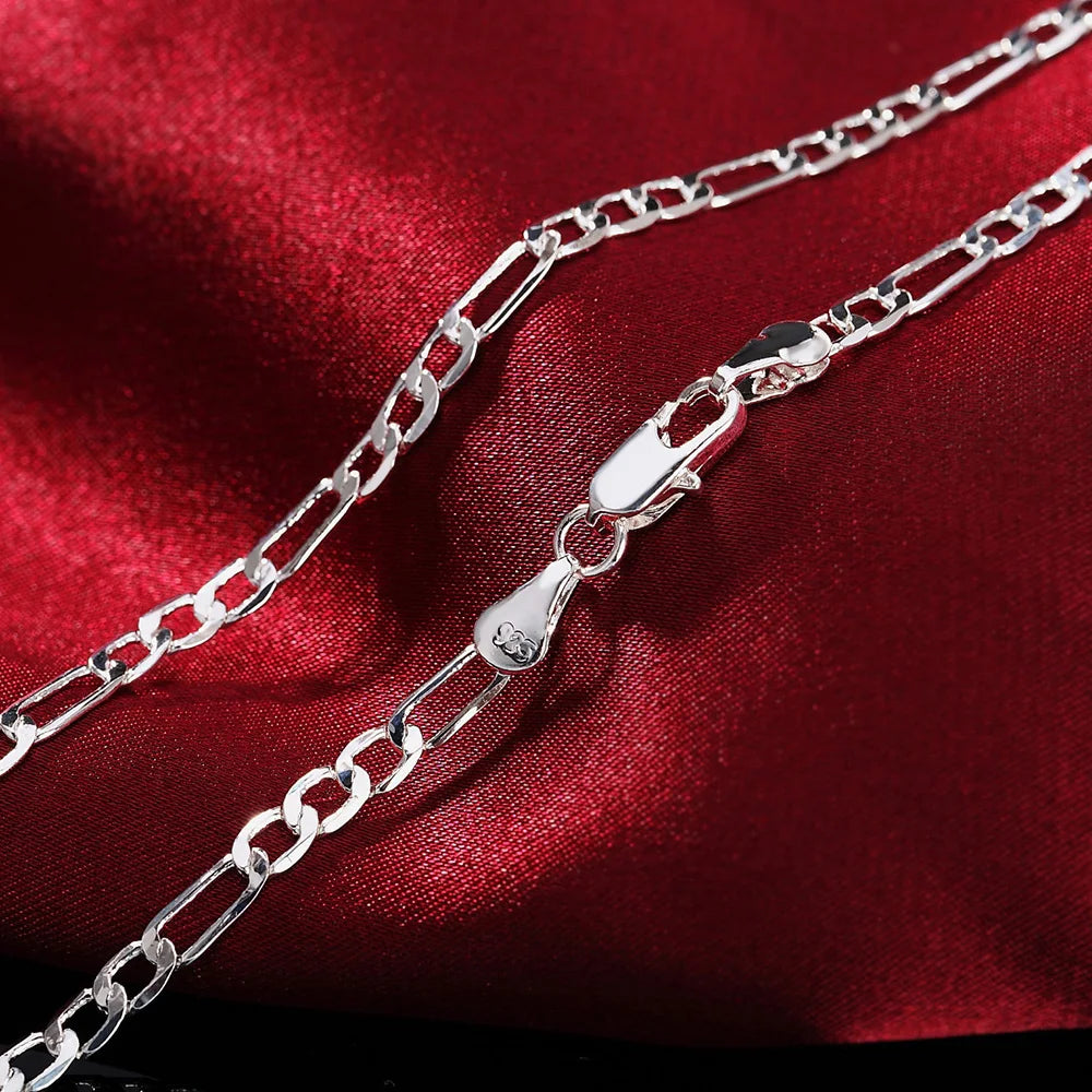 Men's 925 Sterling Silver Chain Necklace & Bracelet Set - 4MM