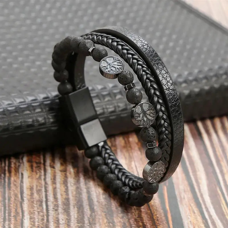 Classic Men's Leather Bracelet - Handwoven Multi-layer Accessory