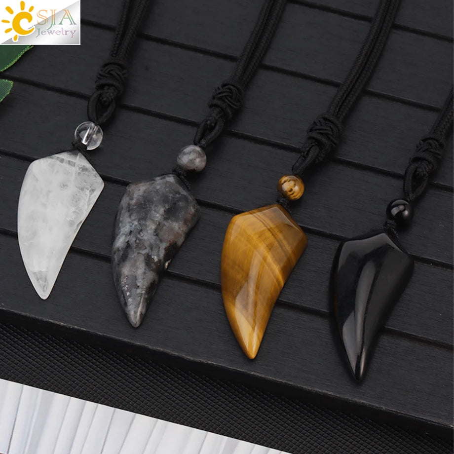 Natural Stone Wolf Tooth Pendant Necklace For Men