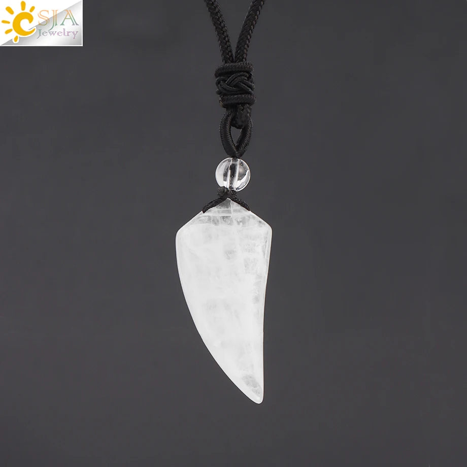 Natural Stone Wolf Tooth Pendant Necklace For Men