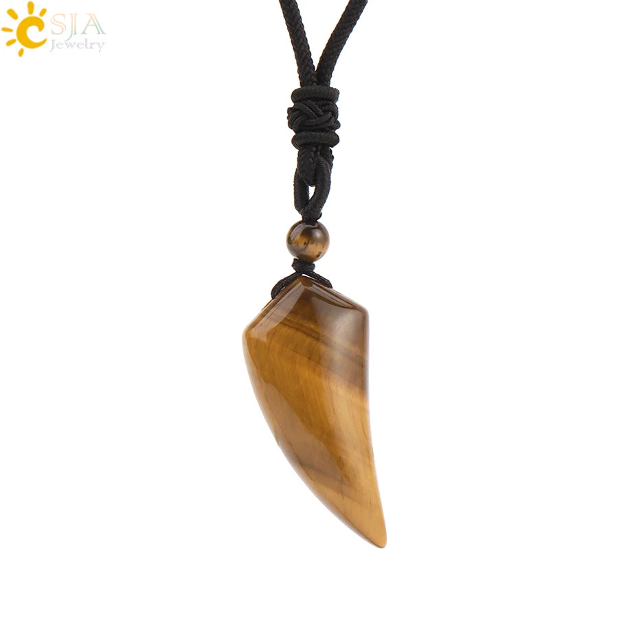 Natural Stone Wolf Tooth Pendant Necklace For Men