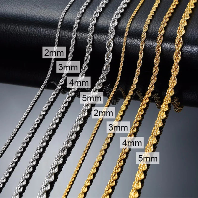 Men's Stainless Steel Rope Chain Necklace - Gold & Silver