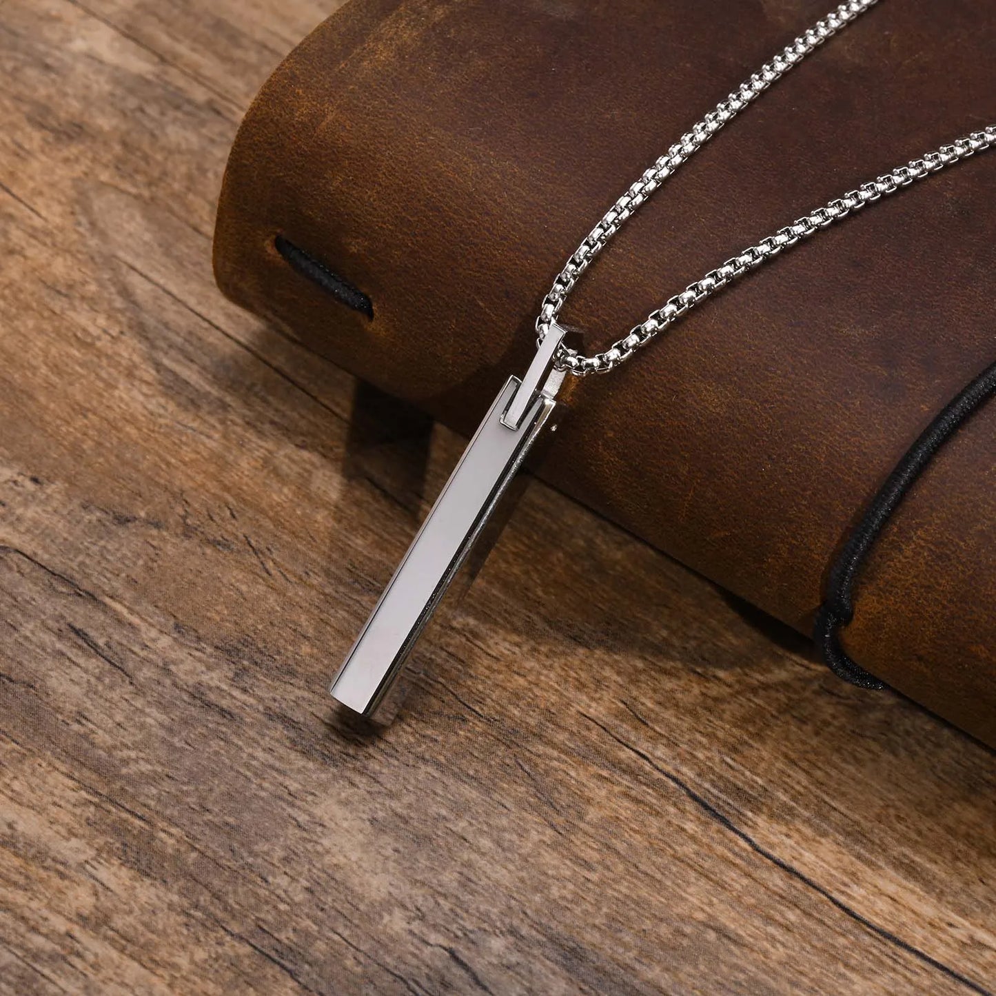 Waterproof Geometric Bar Necklace for Men - Stainless Steel, Minimalist Pendant, Box Chain