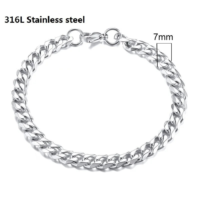 316L Stainless Steel Cuban Chain Bracelet For Men - Different Styles