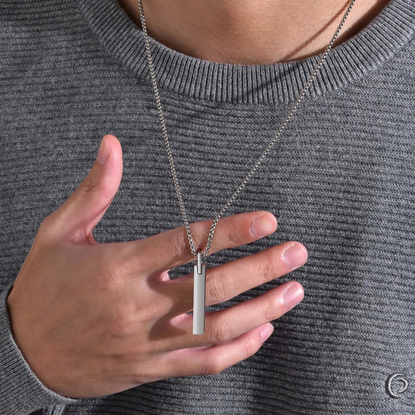 Waterproof Geometric Bar Necklace for Men - Stainless Steel, Minimalist Pendant, Box Chain