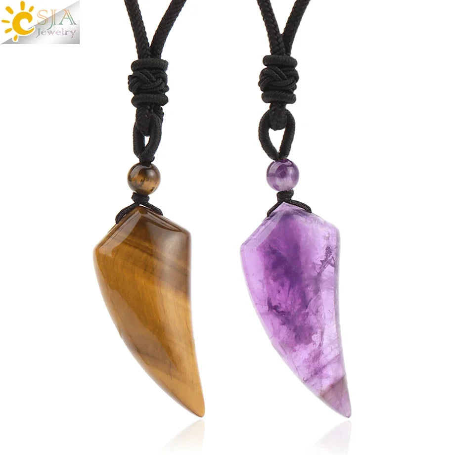 Natural Stone Wolf Tooth Pendant Necklace For Men