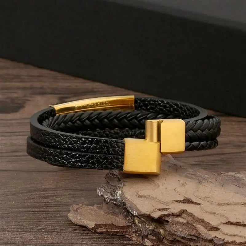 Classic Men's Leather Bracelet - Handwoven Multi-layer Accessory