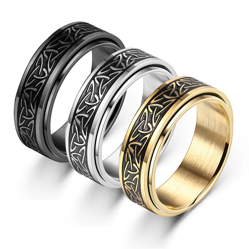 Viking Celtic Knot Rune Ring for Men - Stainless Steel Anti-Stress Fidget Spinner Ring