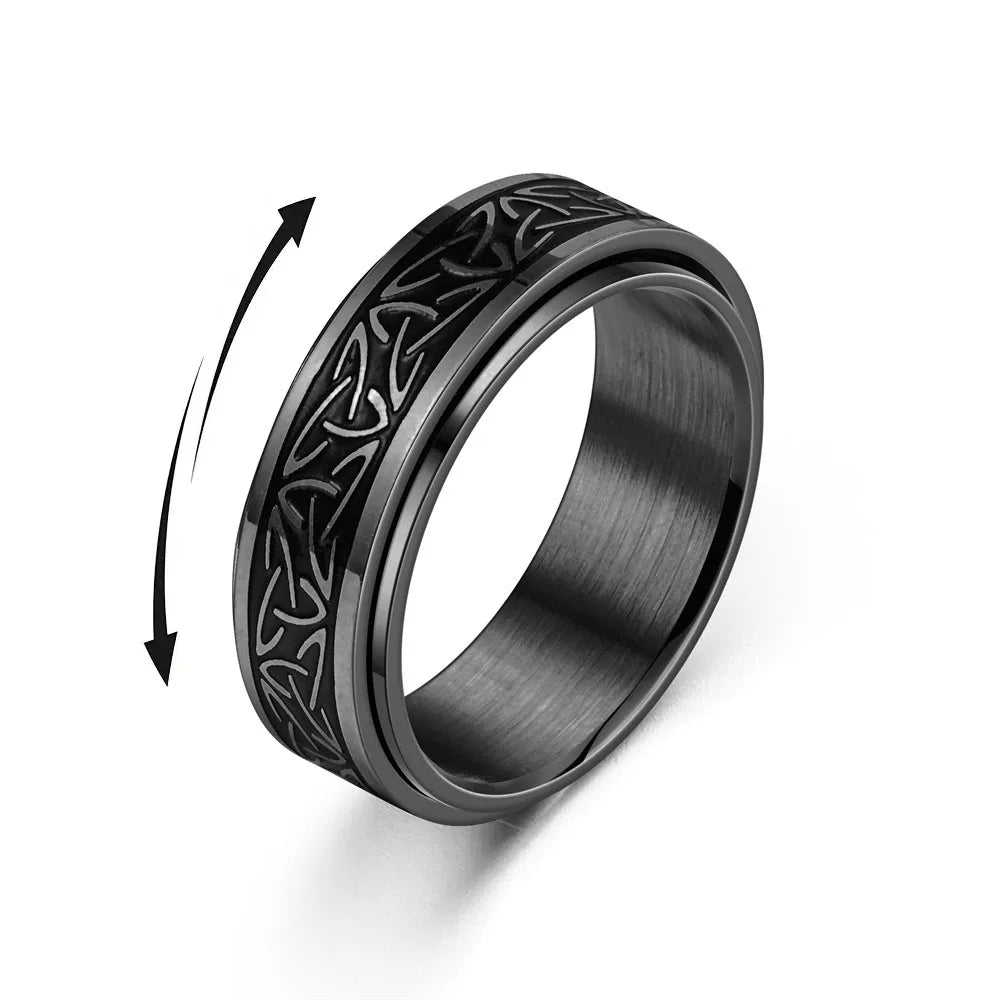 Viking Celtic Knot Rune Ring for Men - Stainless Steel Anti-Stress Fidget Spinner Ring