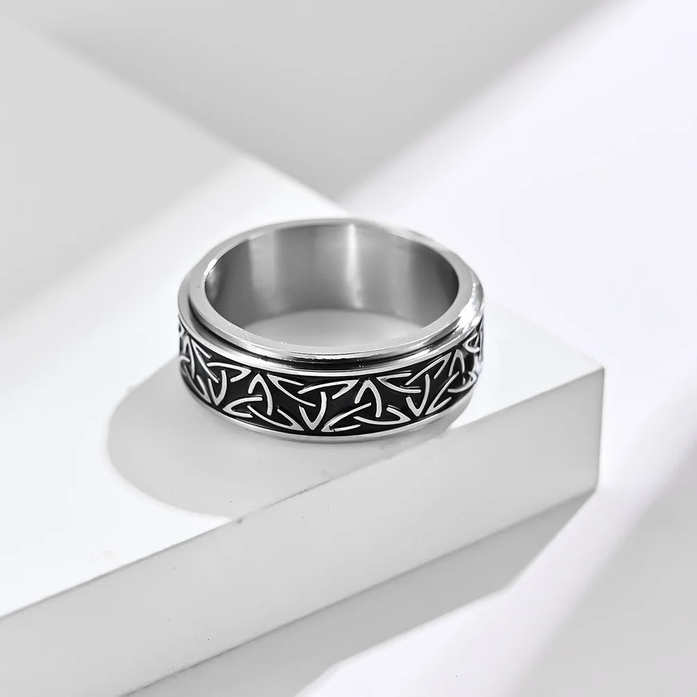 Viking Celtic Knot Rune Ring for Men - Stainless Steel Anti-Stress Fidget Spinner Ring