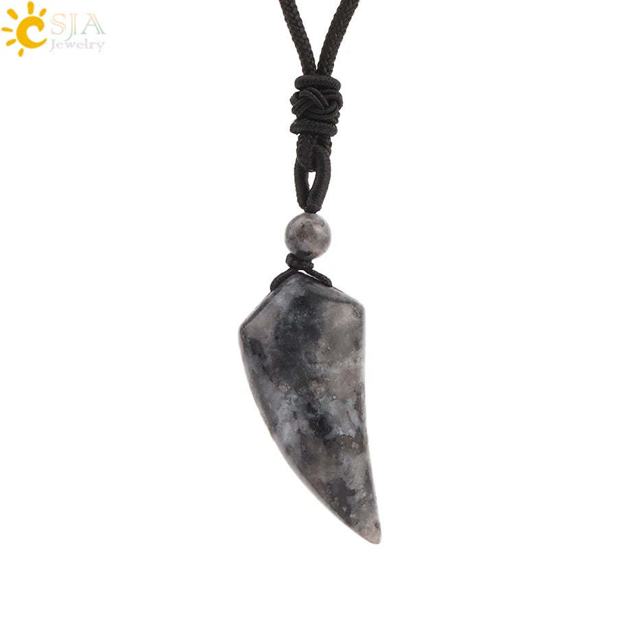 Natural Stone Wolf Tooth Pendant Necklace For Men