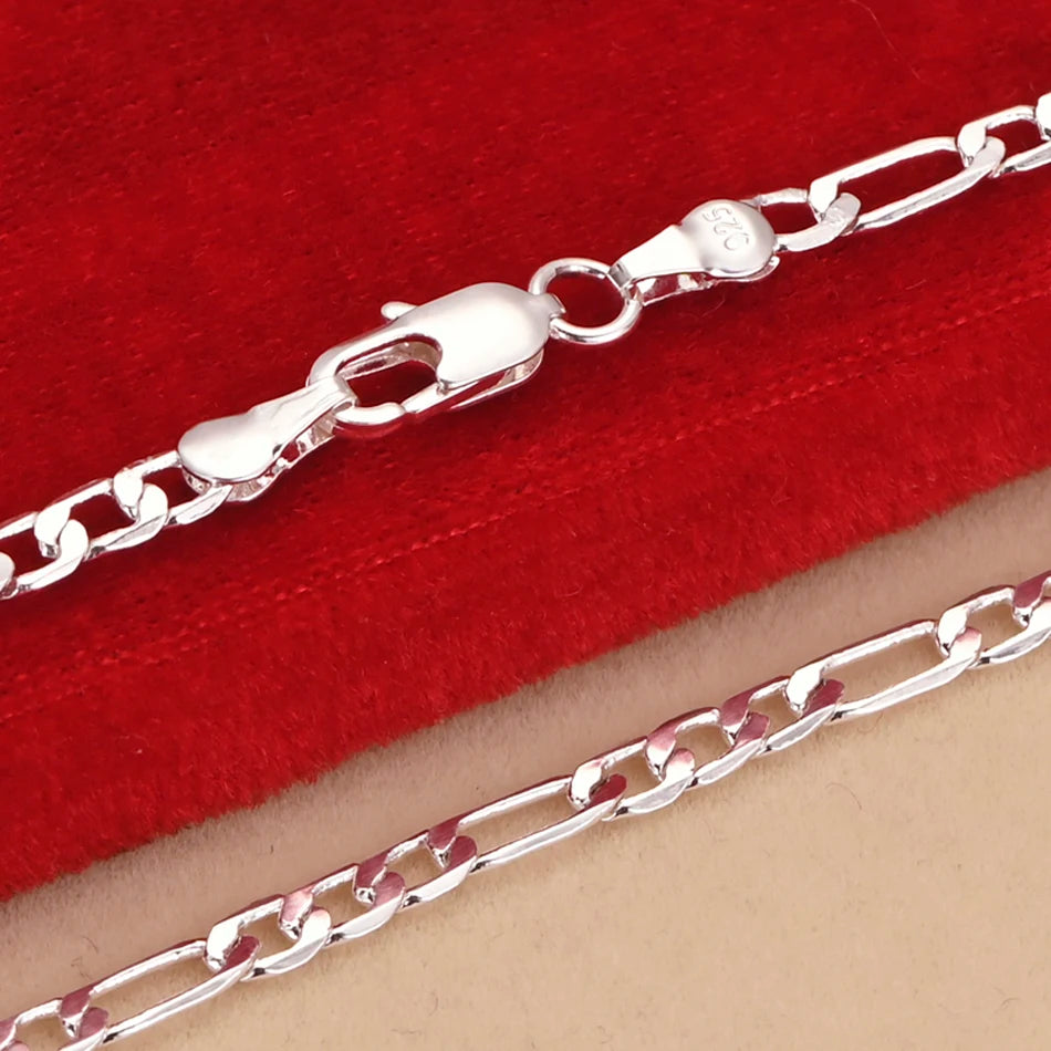 Men's 925 Sterling Silver Chain Necklace & Bracelet Set - 4MM