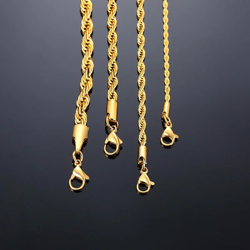 Men's Stainless Steel Rope Chain Necklace - Gold & Silver