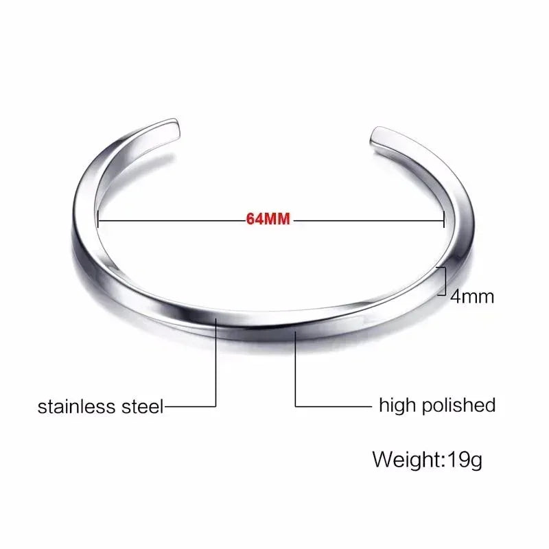 Men's Twisted Stainless Steel Cuff Bracelet - Elegant Silver Plated Fashion Jewelry