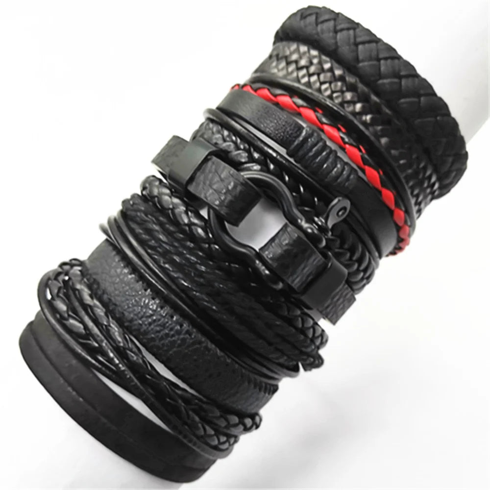 10-Piece Set of Adjustable Leather Wrap Bracelets - Men's Fashion