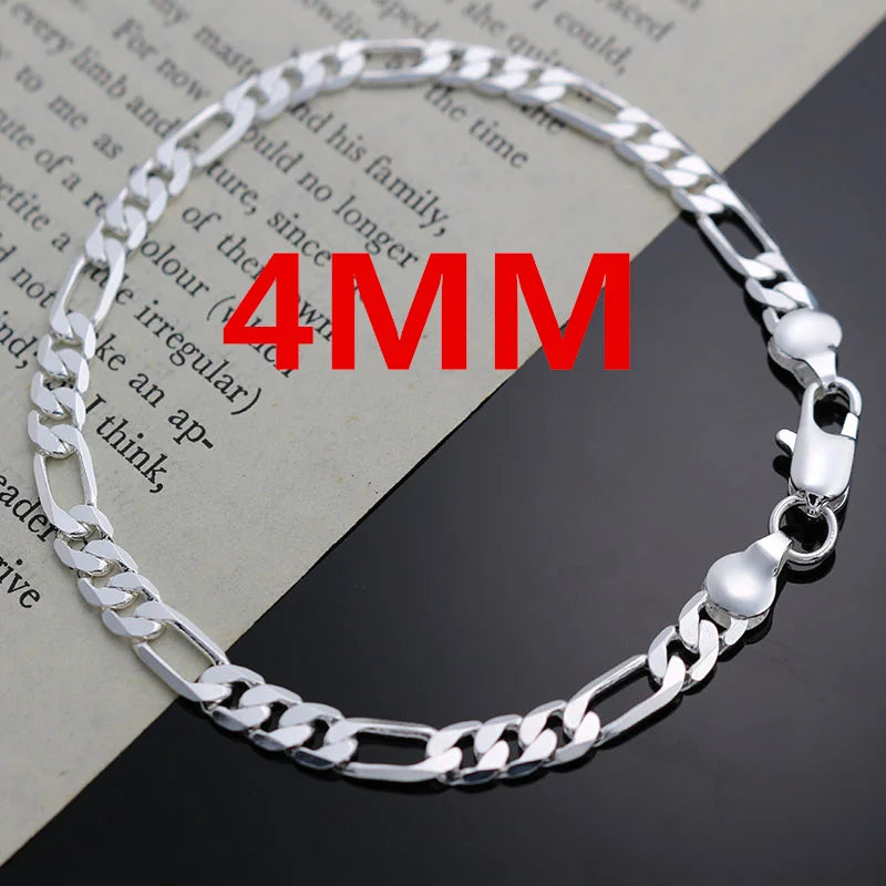 Men's 925 Sterling Silver Chain Necklace & Bracelet Set - 4MM