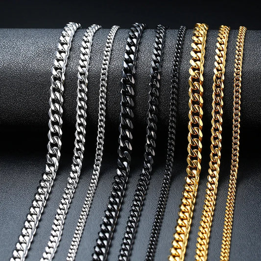 Men's Cuban Chain Necklace - Stainless Steel, Vintage Curb Link