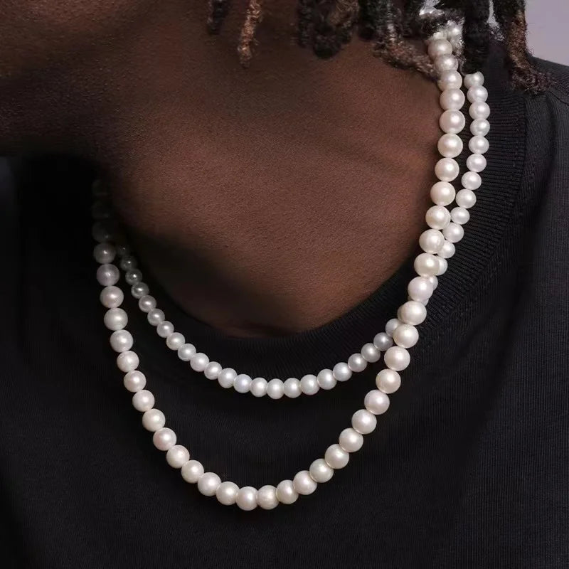 Men's Handmade Pearl Bead Necklace