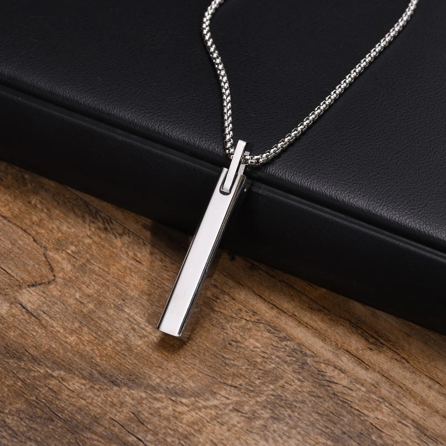 Waterproof Geometric Bar Necklace for Men - Stainless Steel, Minimalist Pendant, Box Chain