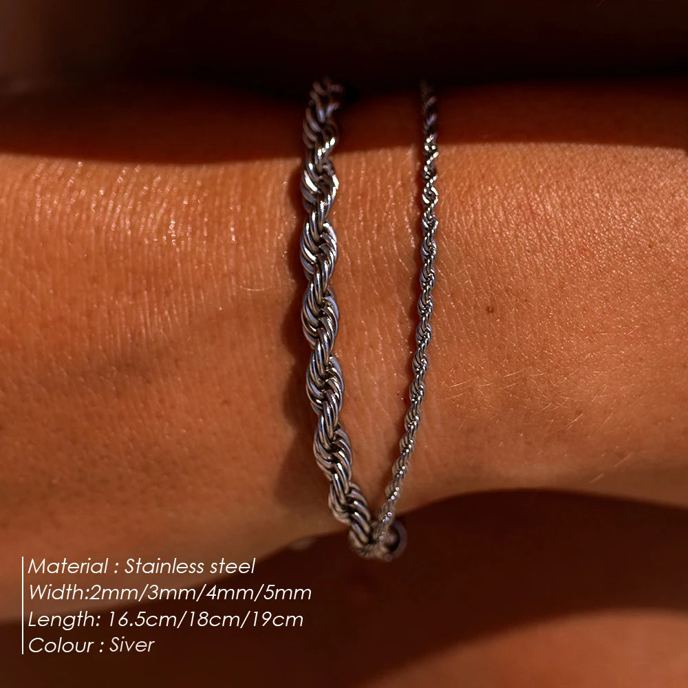 Men's Twisted Rope Chain Bracelet - Stainless Steel, Hip Hop Punk Style