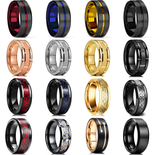 Men’s Tungsten Wedding Band - Stainless Steel, Carbon Fiber