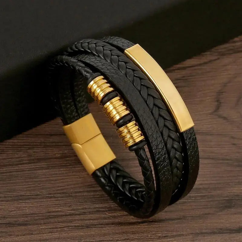 Classic Men's Leather Bracelet - Handwoven Multi-layer Accessory